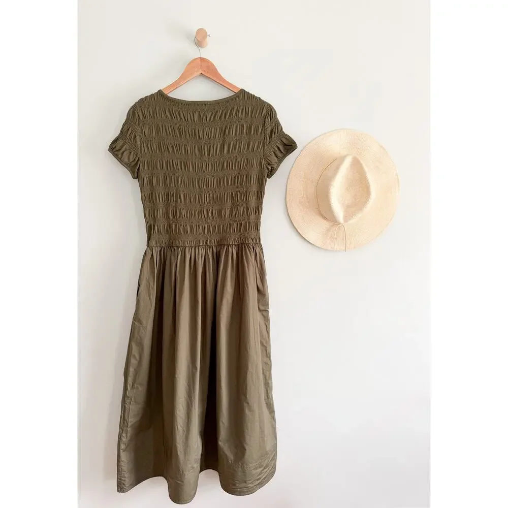 Madewell | NWT Smocked Boatneck Midi Dress in Faded Ivy | Sz M